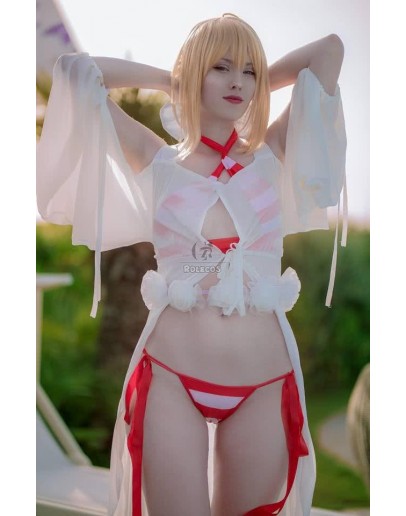 Fate Grand Order Nero White and Red Swimsuit RPG Clothings